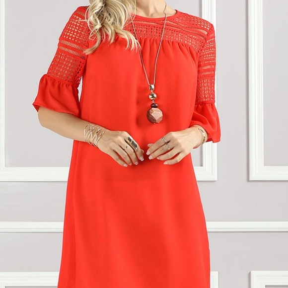 Suzanne betro Dresses & Skirts - Red bell sleeve flutter dress